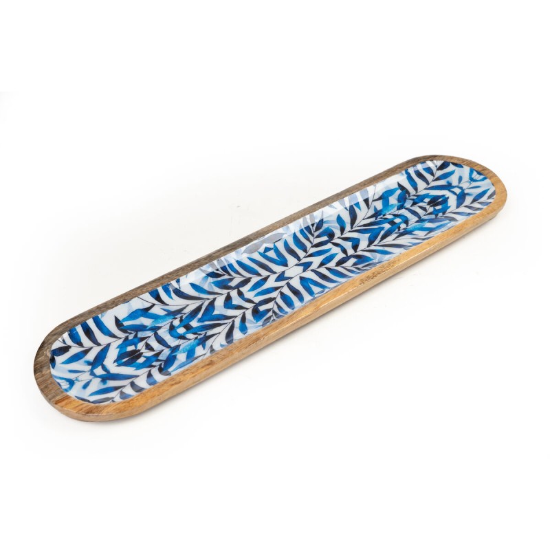 Snack tray Romimex Blue White Mango wood Oval 50 x 2 x 12 cm