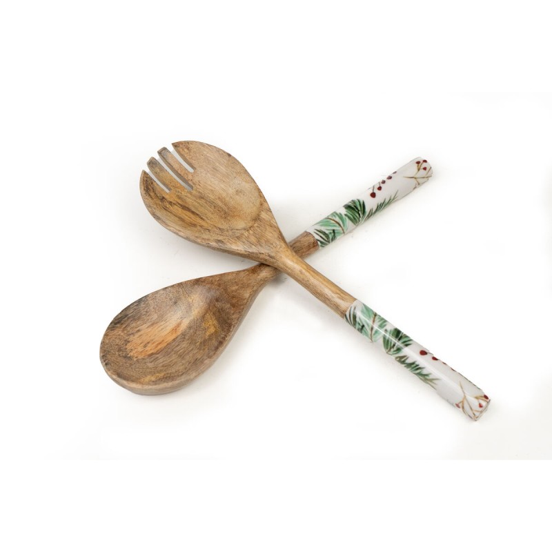 Salad serving utensils Romimex White Green Mango wood (2 Pieces)