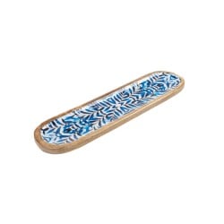 Snack tray Romimex Blue White Mango wood Oval 40 x 2 x 10 cm