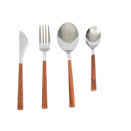 Cutlery set Romimex Brown Silver Stainless steel Plastic 28 x 4 x 18 cm 4 Pieces