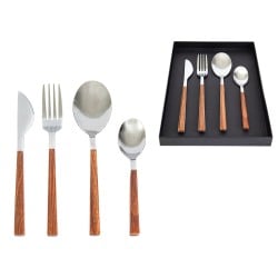 Set de couverts Romimex Marron Argenté Acier inoxydable Plastique 28 x 4 x 18 cm 4 Pièces