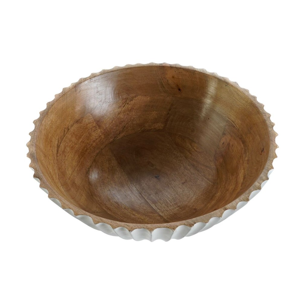 Salad Bowl DKD Home Decor White Natural Mango wood 30 x 30 x 12 cm