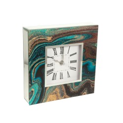 Horloge de table Romimex Bleu Doré verre 20 x 20 x 5 cm