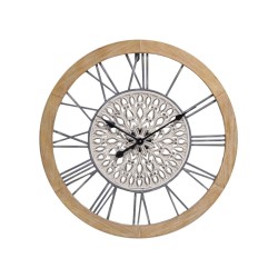 Wanduhr Romimex Schwarz Beige Holz Metall 50 x 50 x 5 cm