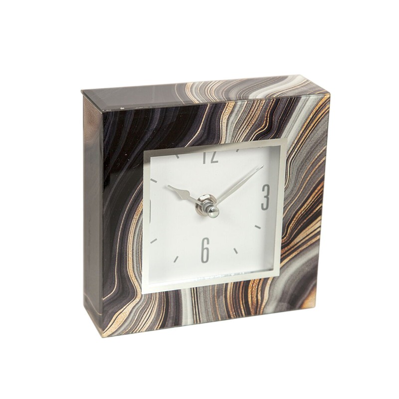 Table clock Romimex Black Golden Glass 14 x 14 x 4 cm