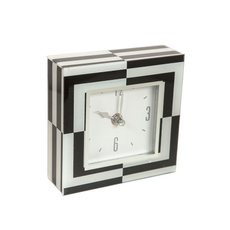 Table clock Romimex White Black Glass 14 x 14 x 4 cm