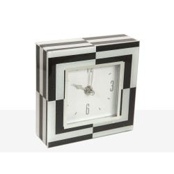 Table clock Romimex White Black Glass 14 x 14 x 4 cm