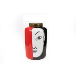 Potiche Romimex Blanc Noir Rouge Porcelaine Visage Japonaise 18 x 31 x 18 cm