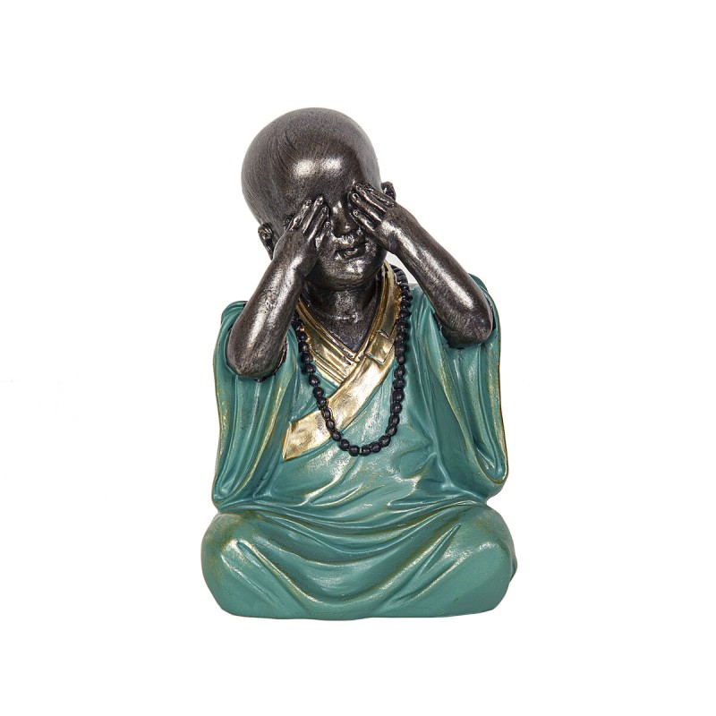 Decorative Figure Romimex Turquoise Golden Monk 11 x 18 x 11 cm