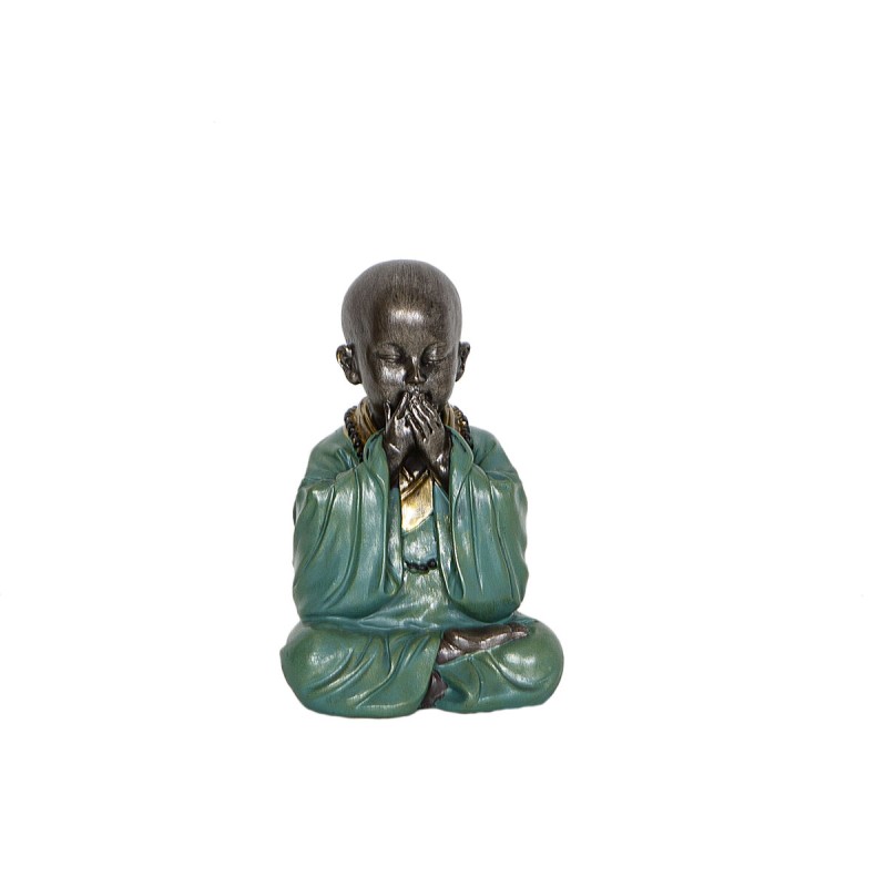 Decorative Figure Romimex Turquoise Golden Monk 12 x 18 x 10 cm