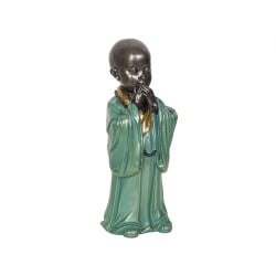 Decorative Figure Romimex Turquoise Golden Monk 10 x 25 x 9 cm