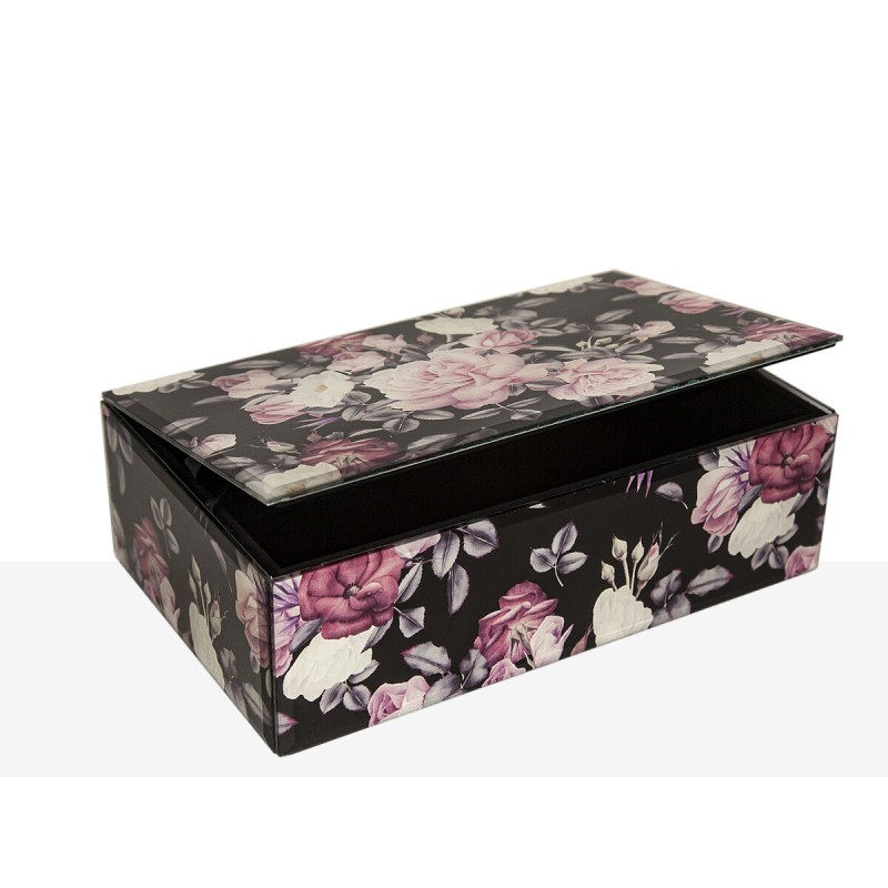 Dekorative Box Romimex Schwarz Rosa Schwarz/Rosa Glas Blomster 21 x 7 x 13 cm