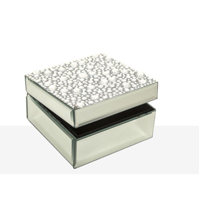 Decorative box Romimex Silver Glass Mirror 13 x 7 x 13 cm