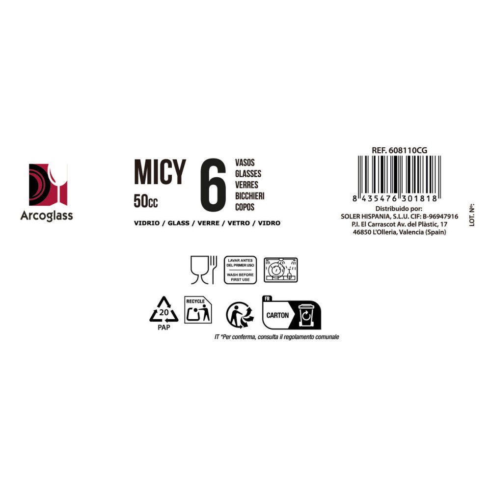 Ensemble de Verres à Liqueur La Mediterránea Micy 6 Pièces (36 Unités)
