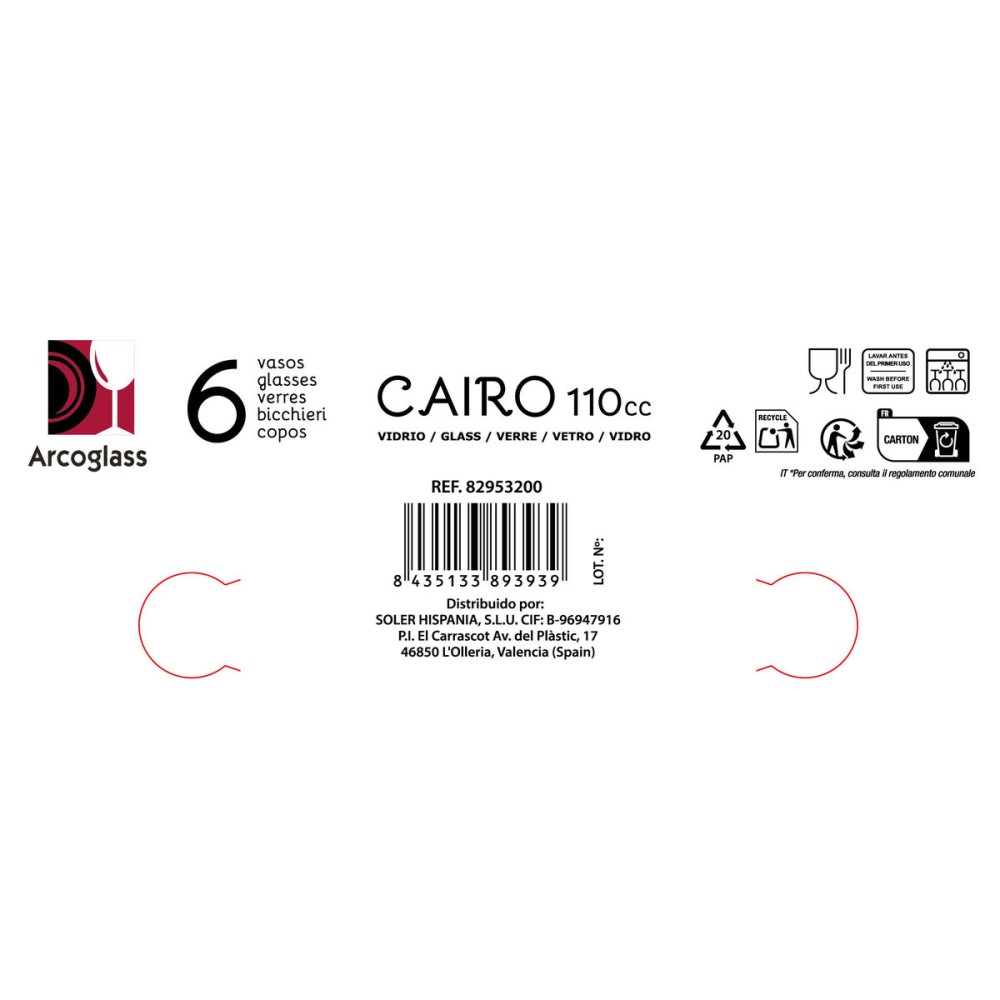 Set de Verres La Mediterránea Cairo 6 Pièces (24 Unités)