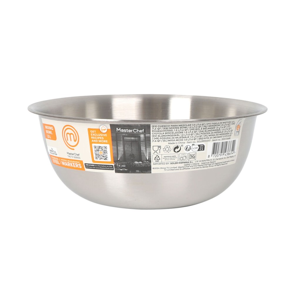 Schüssel MasterChef Edelstahl 1,2 L 19 x 7,5 cm (24 Stück)
