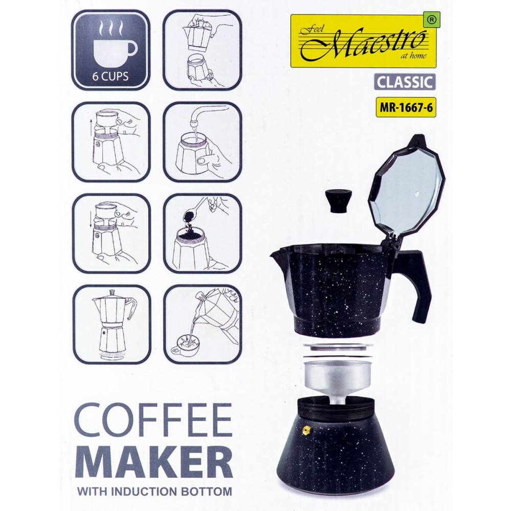Cafetière Italienne Feel Maestro MR-1667-6 Noir Granite Aluminium 300 ml 6 Tasses