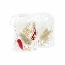 Bougeoir DKD Home Decor Fleur séchée 8 x 8 x 11 cm Verre Beige Bordeaux (2 Unités)