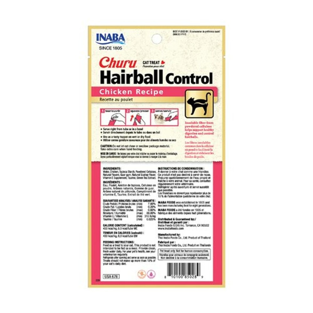 Snack for Cats Inaba Churu Hairball Control Chicken 4 x 14 g