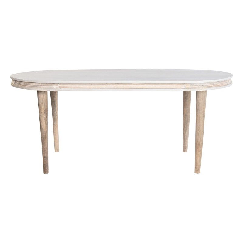 Table de Salle à Manger DKD Home Decor Blanc Doré Laiton Bois de manguier 180 x 90 x 76 cm