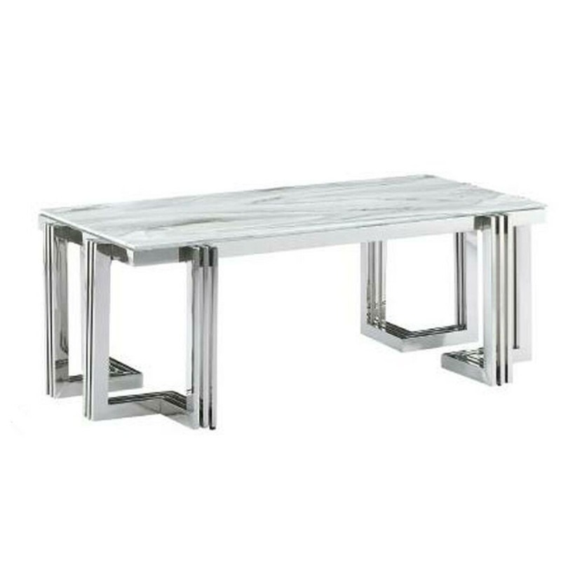 Table Basse DKD Home Decor Blanc Argenté Verre Acier 120 x 60 x 45 cm