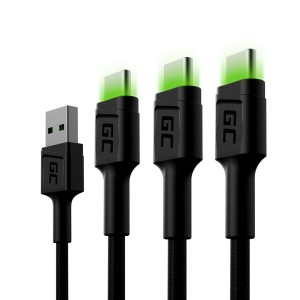 USB to USB-C Adapter Green Cell KABGCSET02 Black 1,2 m (3 Units)