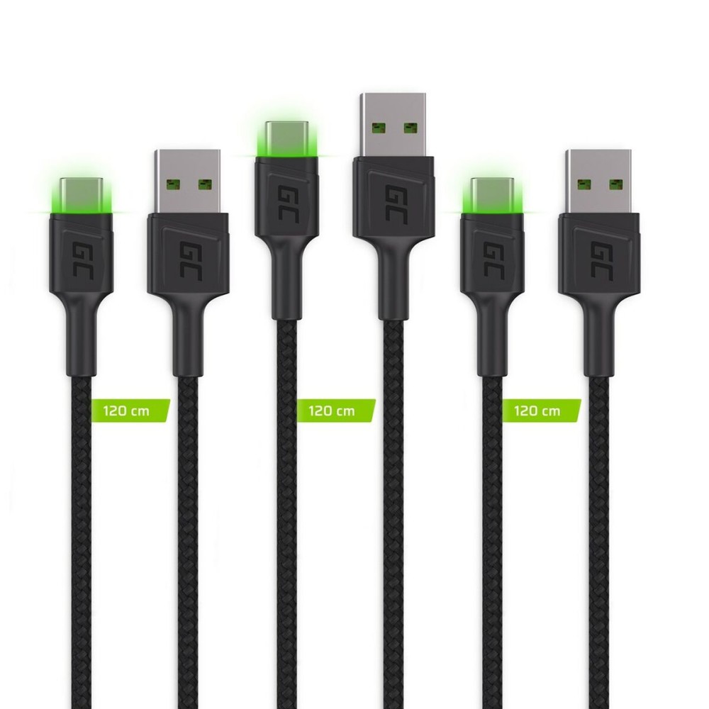 USB to USB-C Adapter Green Cell KABGCSET02 Black 1,2 m (3 Units)