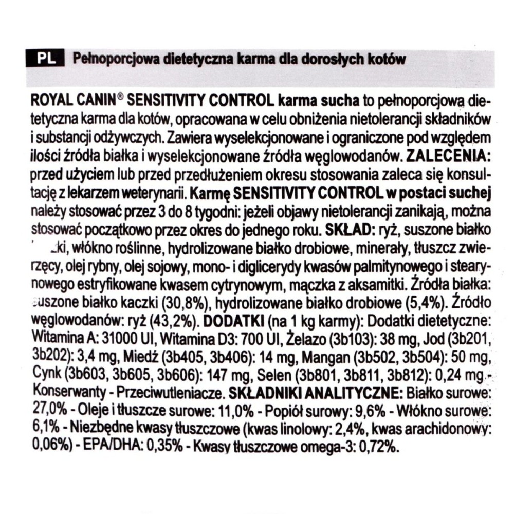 Aliments pour chat Royal Canin Sensitivity Control Canard Riz 1,5 Kg