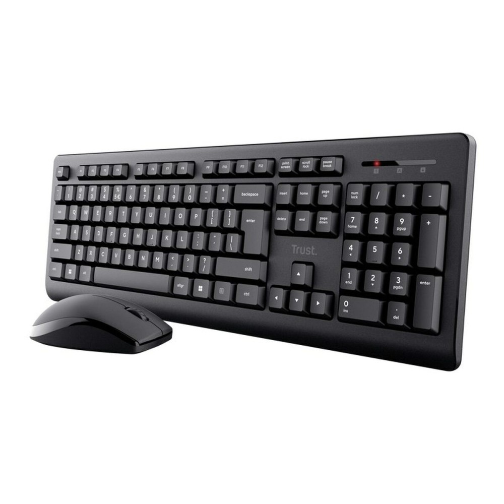 Tastatur mit Drahtloser Maus Trust Primo Schwarz Schwarzweiß Englisch EEUU Qwerty US