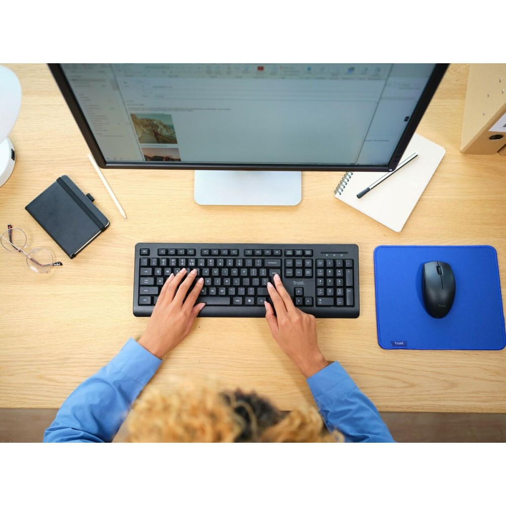 Tastatur mit Drahtloser Maus Trust Primo Schwarz Schwarzweiß Englisch EEUU Qwerty US