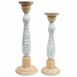 Candleholder DKD Home Decor Metal Mango wood (17 x 17 x 52,5 cm) (2 Pieces)