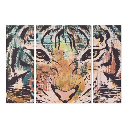 Jeu de 3 tableaux DKD Home Decor Colonial Tigre 140 x 3,8 x 100 cm