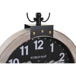 Horloge Murale DKD Home Decor 40 x 6,5 x 46 cm Noir Marron Fer Vintage Bois MDF Mappemonde (2 Unités)