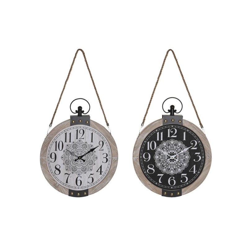 Horloge de table DKD Home Decor 40 x 6,5 x 46 cm Noir Blanc Fer Mandala Bois MDF (2 Unités)