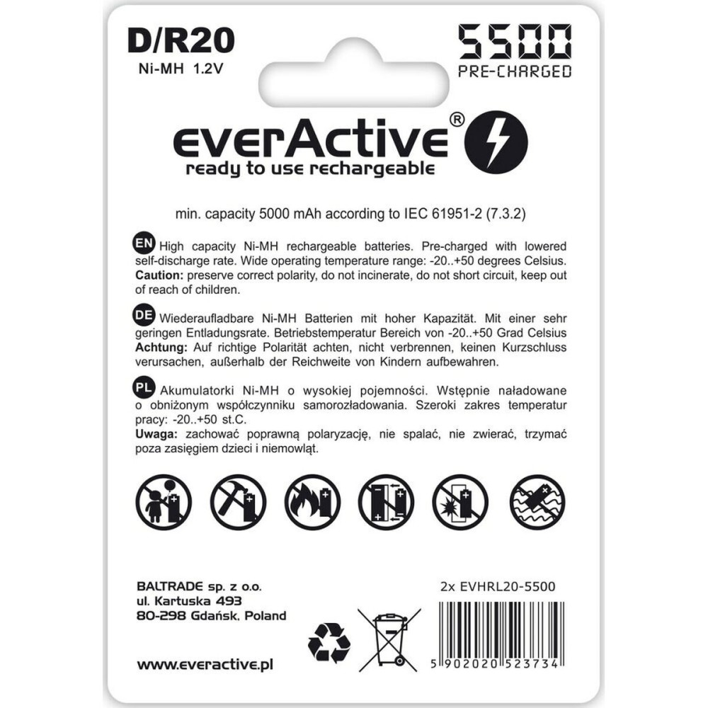 Rechargeable battery EverActive EVHRL20-5500 5000 mAh 1,2 V (2 Units)