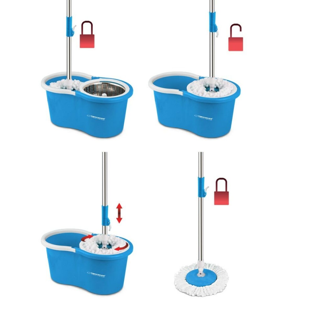 Mop with Bucket Esperanza EHS006 Blau Weiß Mikrofaser