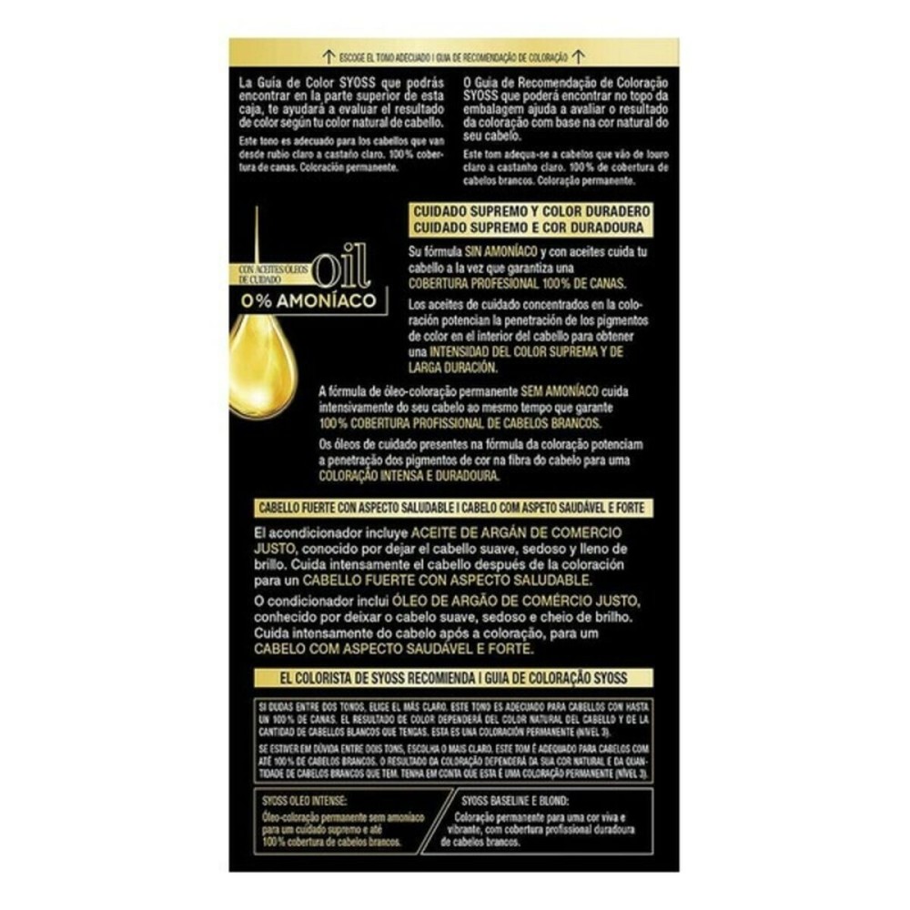 Permanent Dye Syoss Olio Intense Ammonia-free Nº 8,50 Light Ash Blonde