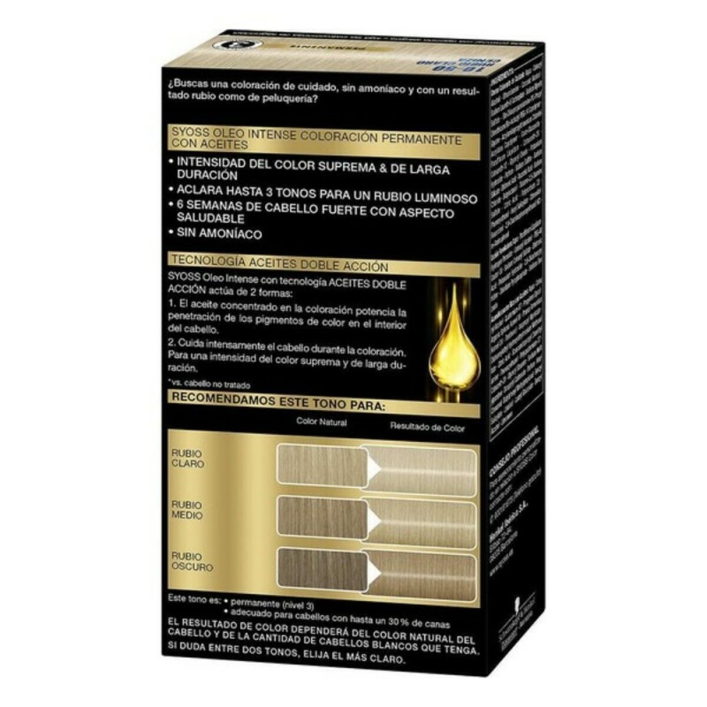 Teinture permanente Syoss Olio Intense Sans ammoniaque Nº 10,50 Blond Clair Cendré