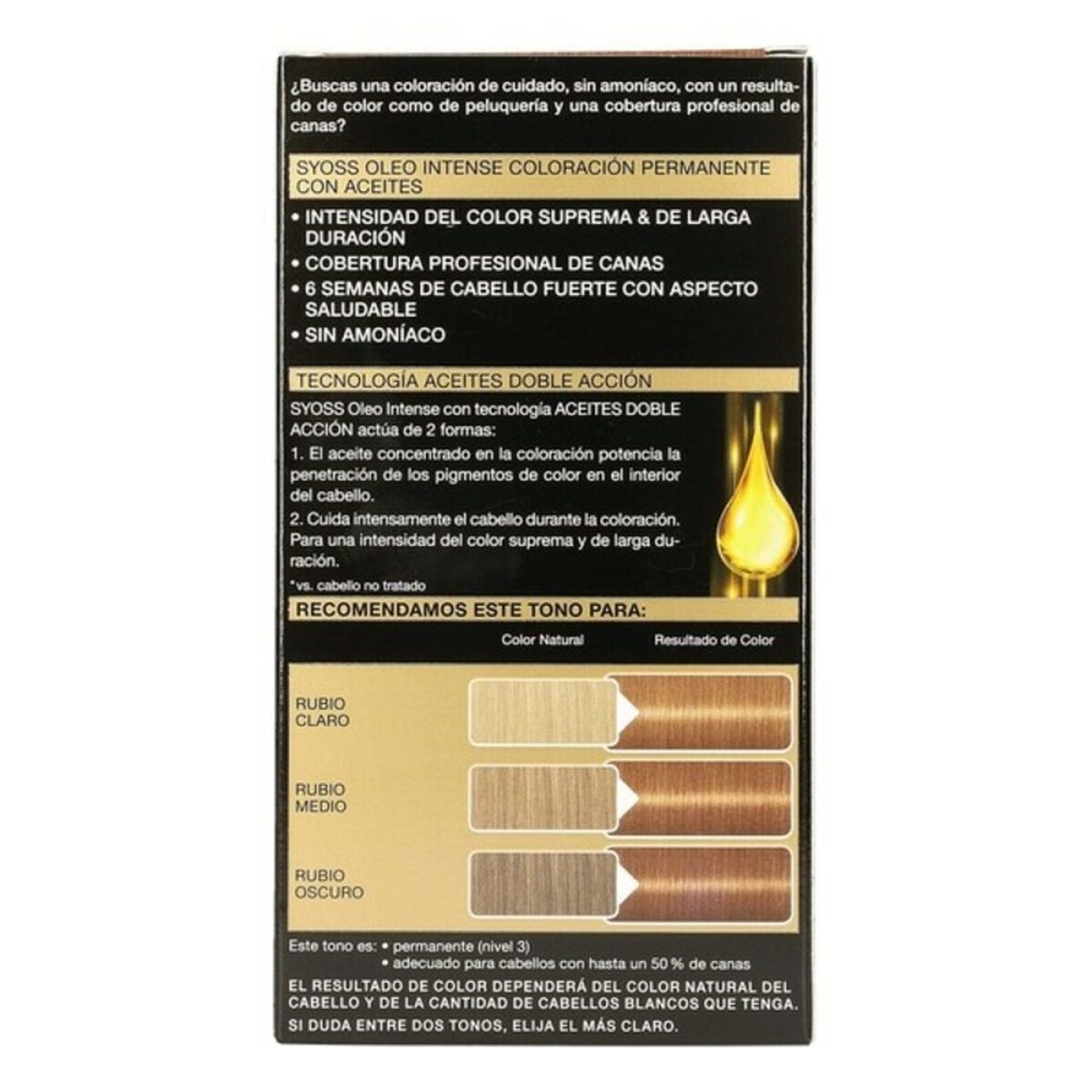 Permanent Dye Syoss Olio Intense Ammonia-free Nº 8,60 Honey Blonde