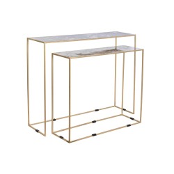 Jeu de 2 tables DKD Home Decor Blanc Noir Doré 100 x 28 x 80 cm