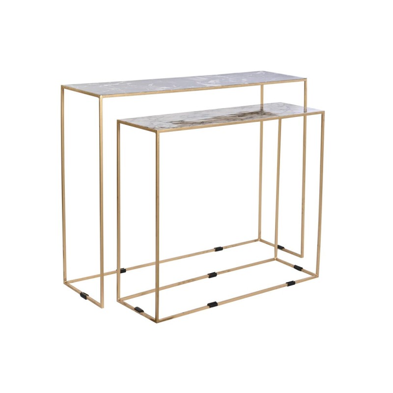 Set of 2 tables DKD Home Decor White Black Golden 100 x 28 x 80 cm