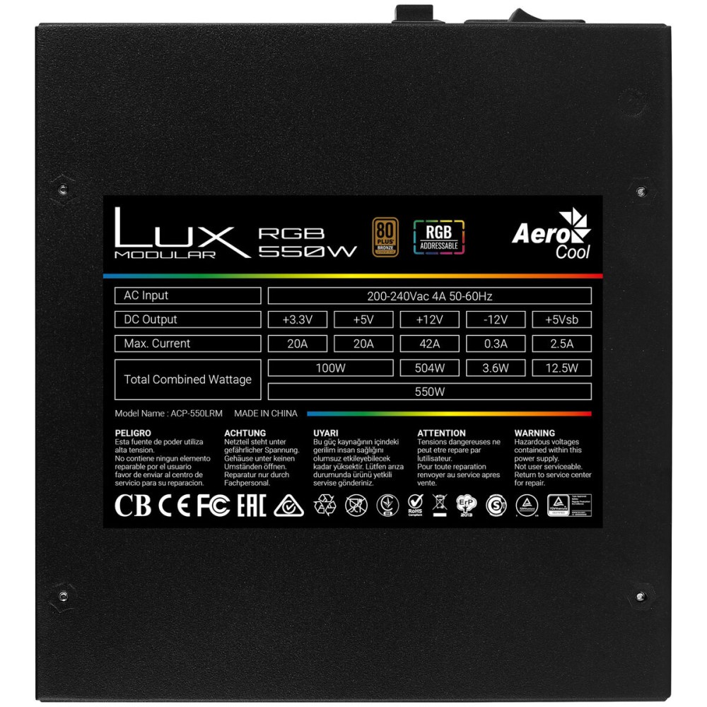Power supply Aerocool LUXRGB550M 550 W 80 Plus Bronze