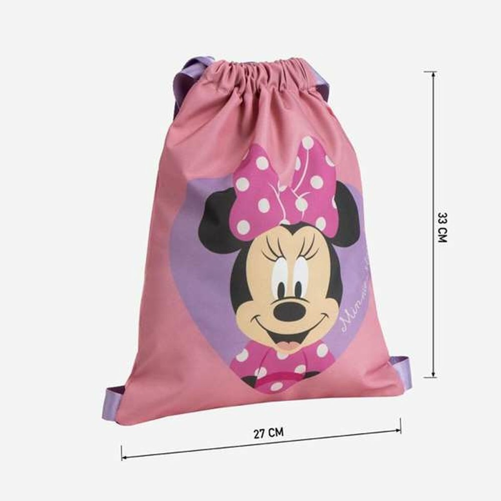 Rucksacktasche mit Bändern Minnie Mouse Rosa 27 x 33 cm