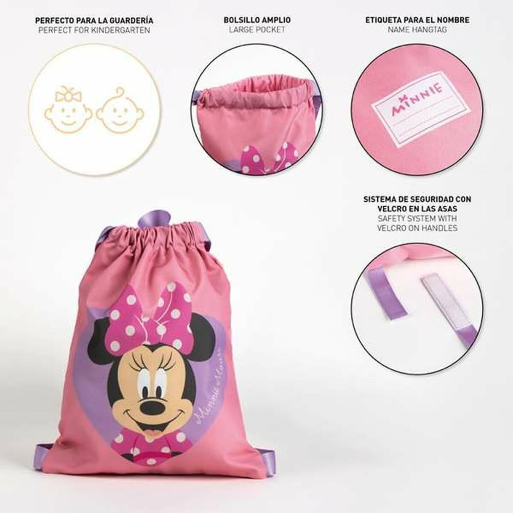 Rucksacktasche mit Bändern Minnie Mouse Rosa 27 x 33 cm