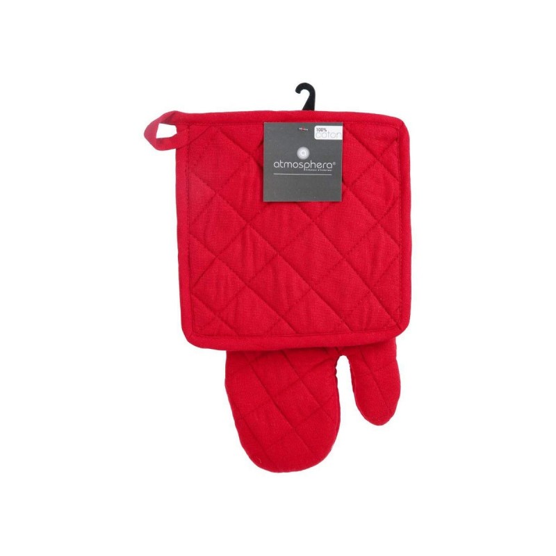 Oven Gloves and Pot Holder Set Atmosphera Red Cotton