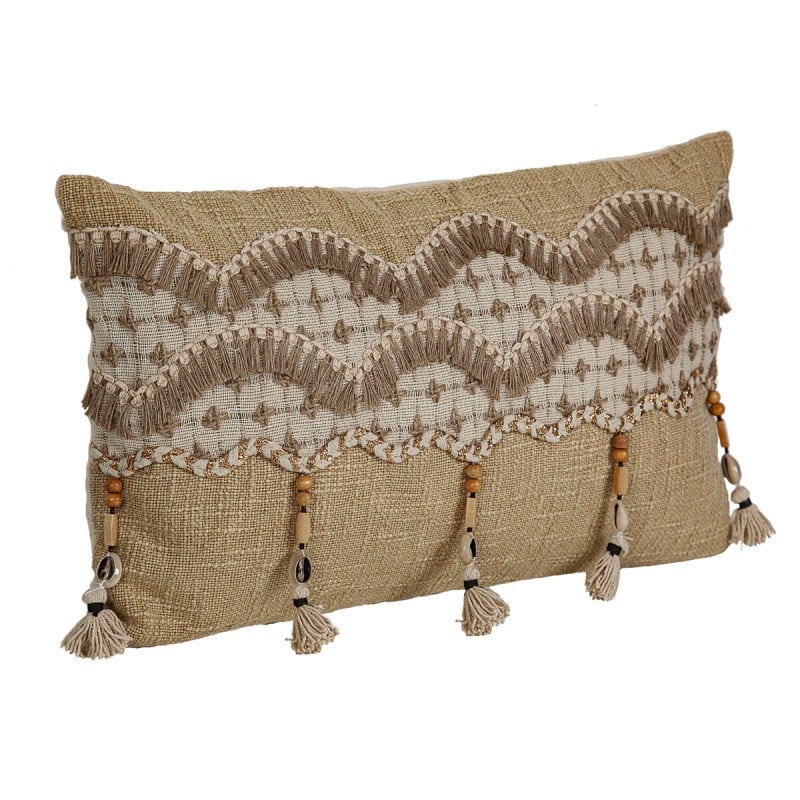 Coussin Romimex Beige Pompons 30 x 8 x 50 cm Broderie