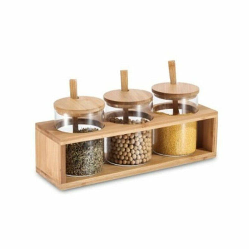 Set de 3 Boites DKD Home Decor 31 x 11 x 10,5 cm Naturel Bambou Verre Borosilicaté