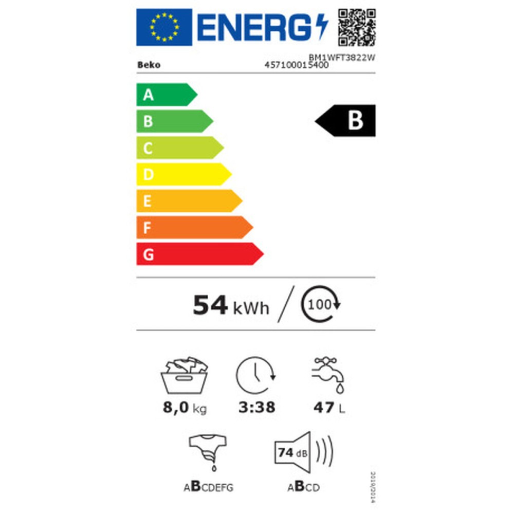 Machine à laver BEKO BM1WFT3822W 8 kg 60 cm 1400 rpm