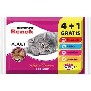Katzenfutter Super Benek 5 x 100 g Huhn Rindfleisch Hase