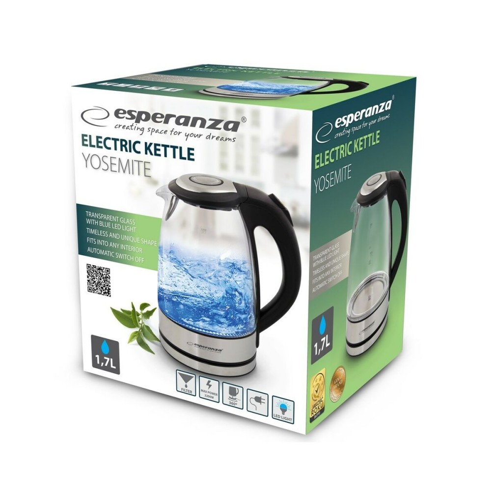 Wasserkocher Esperanza EKK012 Schwarz Glas Kunststoff 2200 W 1,7 L